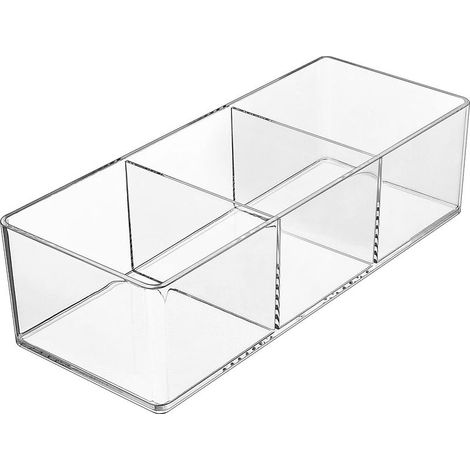 Organisateur de Maquillage pour Tiroir, 3-Compartiment Acrylique Maquillage Organisateur Cosmétique Stockage Bijoux Présentoir pour Bureau Armoire Salle De Bains Vanité Comptoir, Transparent (1/5)