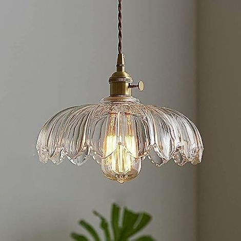 Lustre suspendu en verre festonné, lampe industrielle rétro pour salle à manger, chambre, restaurant, couloir, cuisine – Transparent [Classe énergétique A]