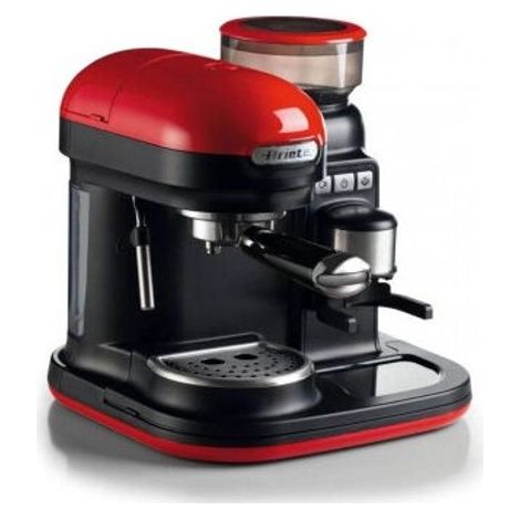 Cafetière à dosettes expresso 1080 W – Moulin intégré – Capacité 2 tasses – Couleur rouge noir – Ariete