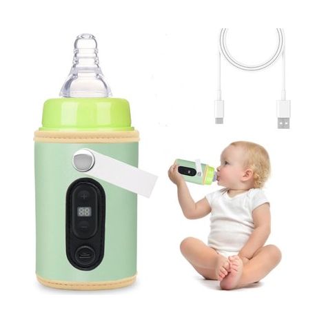 Calientabiberones portátil para llevar a todas partes,Carga USB,6 temperaturas ajustables de 38 a 55 °C,Con indicador de temperatura,Verde (1/5)