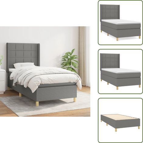 Sommier à lattes de lit avec matelas Gris foncé 80x200 cm Tissu - Lit Double - Lit Tapissier - Literie - Matelas À Ressorts Ensachés - Tête De Lit Ajustable (1/5)