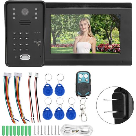 Sonnettes vidéo 7 pouces filaires WIFI, déverrouillage à distance par mot de passe APP, vision nocturne IR, interphone, étanche, 100-240V, prise US (1/5)