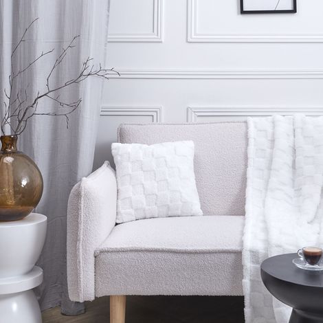 Coussin - HOME DECO FACTORY - Flanelle - Damier - Blanc et Beige (1/2)
