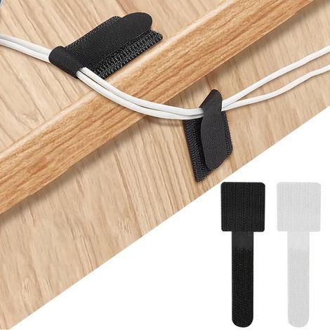 Gestion des câbles sous le bureau : 30 attaches de câbles noires et blanches. Attaches de câbles autocollantes pour bureau, télétravail, TV, PC, ordinateur portable. (1/5)
