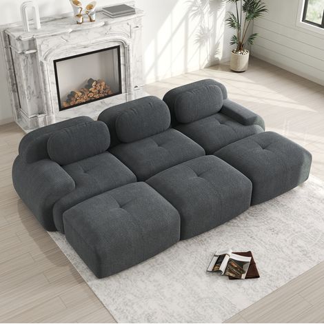 Sofá modular de esquina 298x178x75 cm gris en pana sin estructura con 3 pufs y entrega sin montaje (1/5)