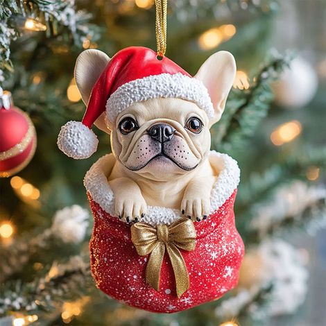 Ornement De Noël - Figurine Acrylique 3D Chien Bouledogue Et Tortue - Décoration Arbre De Noël Intérieur - Lot De 1 Pièce (1/5)