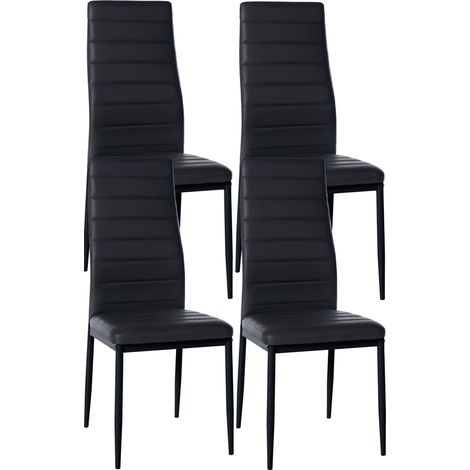 Juego de 4 sillas de comedor de diseño sencillo en sintético negro con pespuntes y estructura de metal negro CDS10408 (1/5)