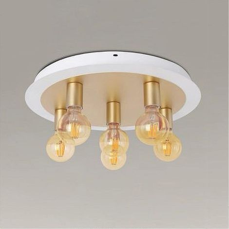 TrAdE Shop Traesio - Plafoniera A Soffitto In Metallo Oro Bianco Con 5 Luci Lampada Attacco E27 32675 - (1/2)