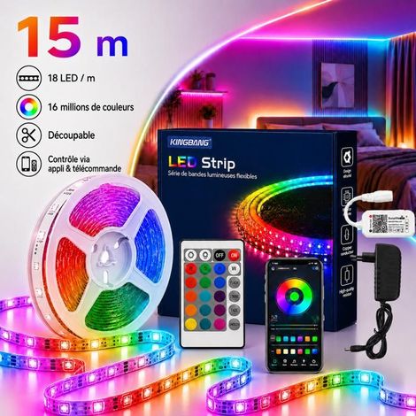 Ruban LED - GENERIQUE - 15M 18LED/m WiFi+BLE RGB - Contrôle App & Télécommande - Synchronisation musicale (1/5)