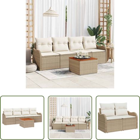 Gartentisch - Gartensofa-set mit Kissen 5 pcs Beige Poly-Rattan (1/5)