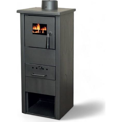 Stufa a legna 6,5 kw in acciaio antracite H80 cm con cassetto estraibile (1/5)
