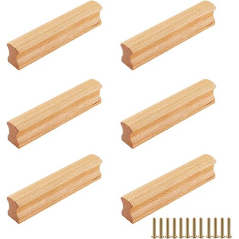 Set mit 6 Holzmöbelgriffen, 96 mm Mittenabstand, inklusive Schrauben, für Schubladen. (1/4)