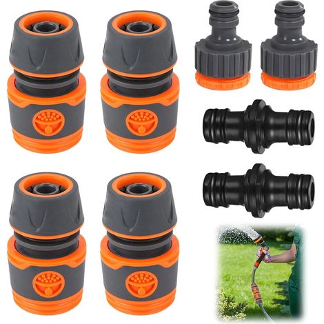 Lot de 4 raccords de tuyau 1/2" - 13 mm - Avec 2 raccords de raccord et de robinet de tuyau - Compatible avec robinet, tuyau d'arrosage, arrosage de jardin, lavage de voiture（8pcs） (1/5)