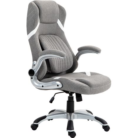 Linen-Look Office Chair, with Adjustable Height Tension - Grey (1/5)