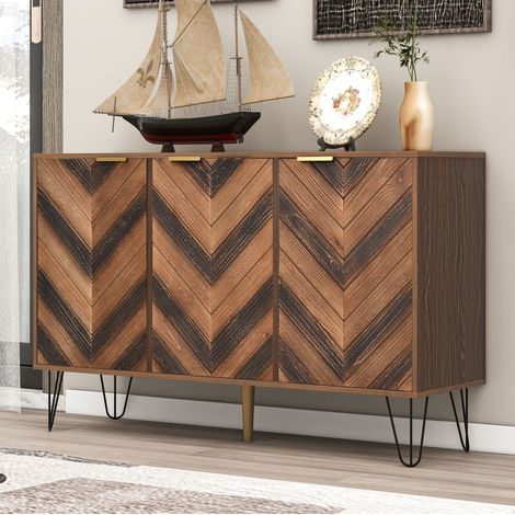 Credenza 120x38x76,5 cm in legno e metallo, naturale/nero, con contenitore FloraGrace (1/5)