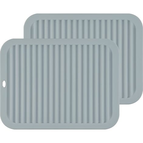 Lot de 2 grands dessous-de-plat et maniques en silicone polyvalents - Rectangulaires - Gris clair (1/5)