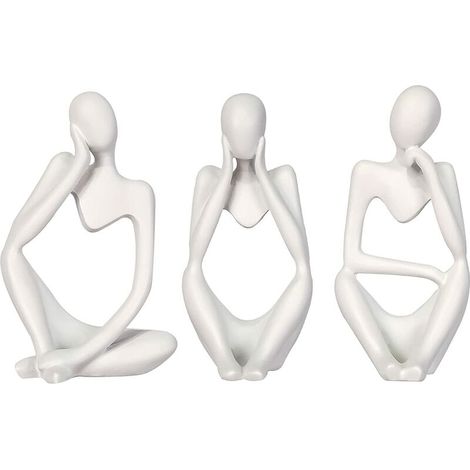 Résine Mini Penseur Sculpture Ornements Ensemble pour Maison Salon Bureau 3 Pcs (Blanc) (1/5)