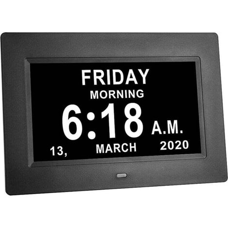 Horloge numérique de 7 pouces avec grand affichage de la date et de la semaine, gradation automatique, prise en charge multilingue (1/4)