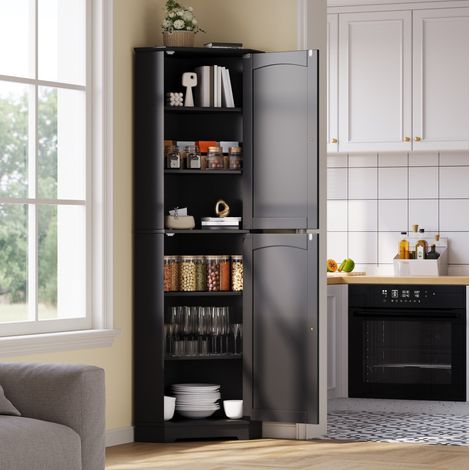 Meuble d’angle de rangement, armoire haute avec 2 portes et étagères réglables, en MDF noir, 42 x 42 x 166 cm, pour cuisine, salon ou salle à manger – CHICFURN (1/5)
