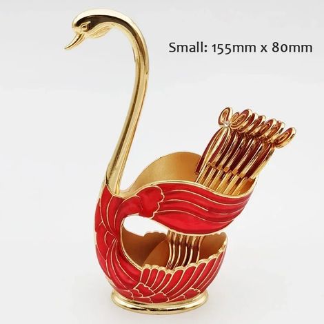 (Rouge, 6 cuillères) Porte-couverts en forme de cygne, rangement luxueux pour les couverts, décoration de cuisine élégante.