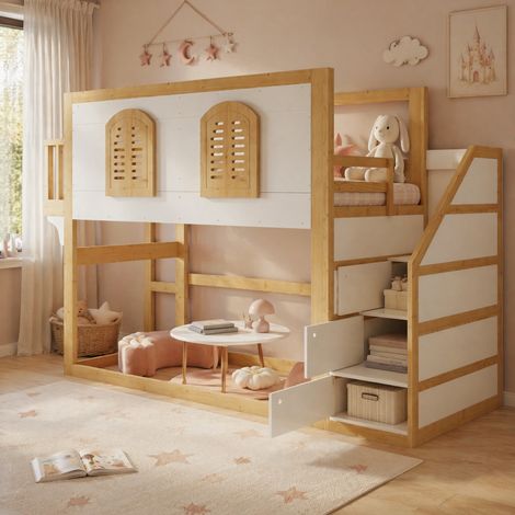 Cama alta infantil con almacenaje madera 90x200 OKMYHOME (1/5)