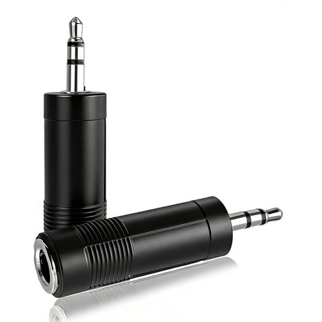 Adaptateurs Audio Stéréo 6,35mm Femelle vers 3,5mm Mâle Lot de 2 Compatible avec Casque Guitare Clavier Ampli, Connecteur Doré, Haute Fidélité (1/5)