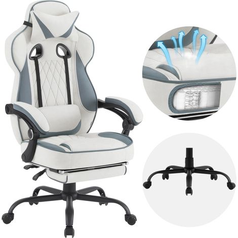 WOLTU Silla Gaming, Silla Giratoria Ergonómica, Tela Leathaire, Azul+Blanco (1/5)