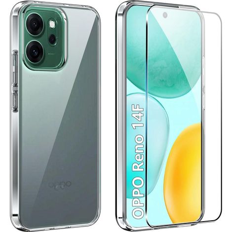 Coque de téléphone pour Oppo Reno 14F/14 FS, transparente, antichoc avec film de protection