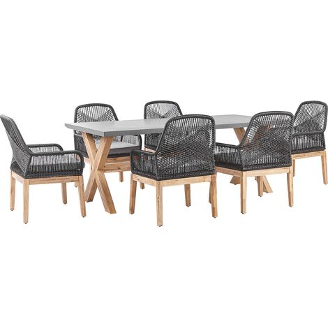 Conjunto de comedor para jardín mesa cemento reforzado con 6 sillas de mimbre negro madera de acacia aspecto rústico muebles de jardín Olbia (1/5)