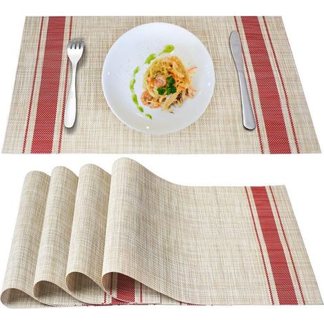 Lot de 4 Sets de table, antidérapants, résistants chaleur, PVC polyester, intérieur extérieur (1/5)