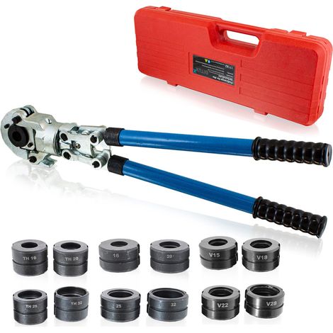 Rohrpresszange 60 kN mit TH-, V- & U-Pressbacken - Verstellbare Presszange für PEX- und PE-X-Rohre Ø 16-32 mm, 360° drehbarer Kopf, inklusive Kunststoffkoffer (1/5)