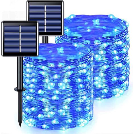 2x Guirlandes Solaires Extérieures 12+2m – 100 LEDs Bleues, IP65, 8 Modes pour Jardin, Noël, Balcon (1/5)