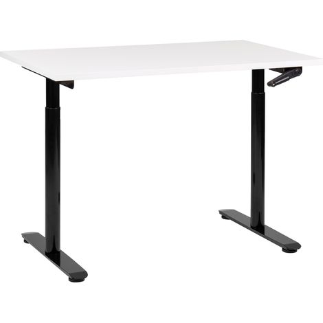 Escritorio de altura regulable manualmente oficina moderna patas redondas 120 x 72 cm tablero blanco soporte de acero negro DESTINAS