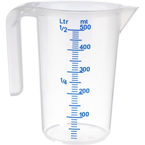 APS Misurino 0,5 litri, diametro 9 x altezza 14 cm, bicchiere in plastica con scala esterna in rilievo, manico aperto, graduazione L/ml, lavabile in lavastoviglie