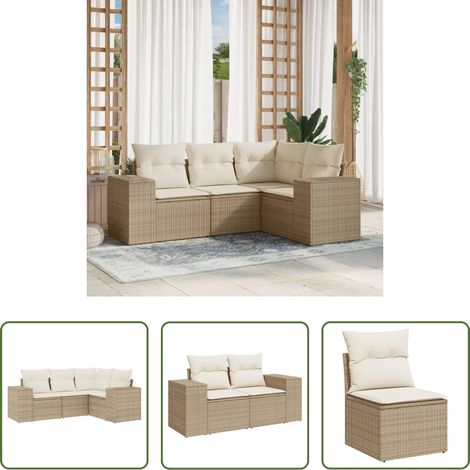 vidaXL Set Divano da Giardino 4 pz con Cuscini Beige in Polyrattan (1/5)