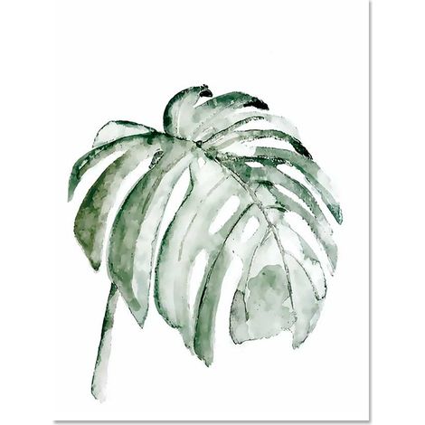1 Affiche sur toile, Feuilles tropicales, Motif plantes vertes, Style nordique, 40x50 cm, Sans cadre, Décoration murale (1/5)