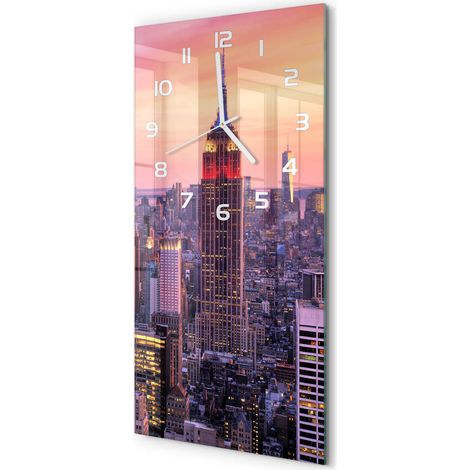 Horloge Murale Verticale Accessoire Déco Verre Trempé pour Intérieur Ouest de New York 30x60 cm (1/5)