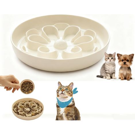 Melamine Anti Glutton Cat Bowl, Slow Feeding Cat Bowl, Floral Maze Design – White (1/5)