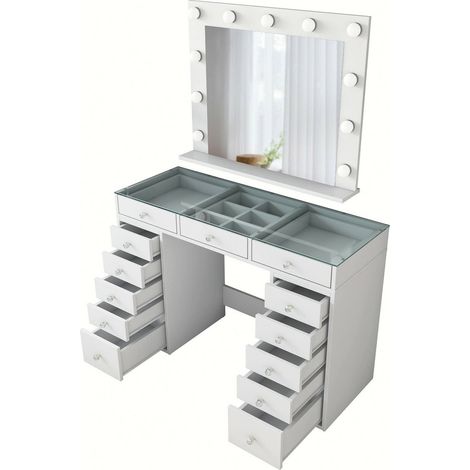 Cassettiera Alkarb, 13 Cassetti, Apertura Scorrevole, 44.5x120x79.8h cm Bianco