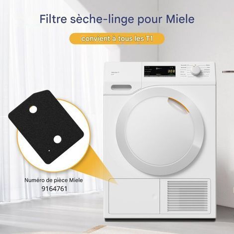 Filtre pour sèche-linge Miele série T1 9164761, pièce de rechange pour sèche-linge Miele T1, filtre fin/grossier 207 x 157 x 30 mm, lot de 4 éponges filtrantes pour base de sèche-linge (1/3)