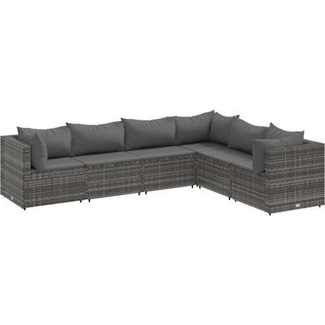 Set Divani da Giardino 6 pz con Cuscini in Polyrattan Grigio vidaXL (1/5)