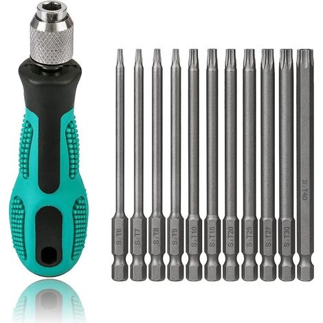 Jeu de tournevis Torx 11 pièces 100 mm – Acier S2 – Embouts magnétiques T6-T40 – Compatible visseuses électriques et perceuses (1/5)