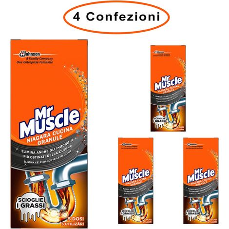 Mr muscle niagara disgorgante granulare per cucina 4 confezioni da 250 gr