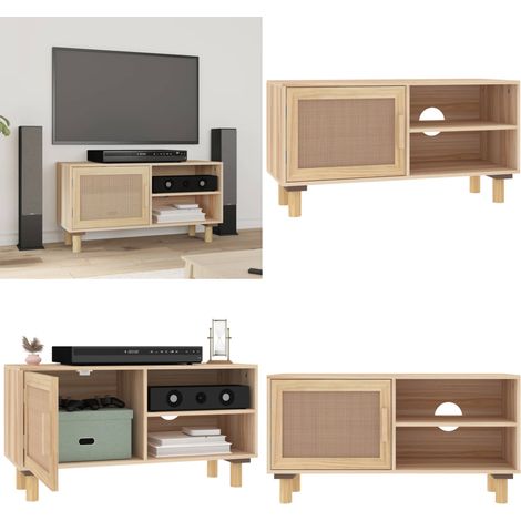 Mobile TV Marrone 80x30x40 cm Massello Pino e Rattan Naturale - TV mobile - Mobile porta TV