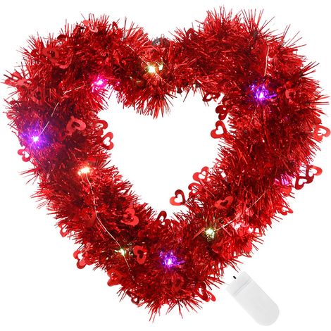 Guirlande Lumineuse En Forme De Cœur - Décoration Murale Pour Porte D'Entrée Mariage Fête Des Amoureux - 30 x 30 x 8 cm - 2 Piles CR2032 Incluses (1/5)