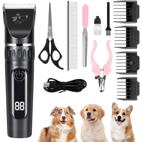 Hundeschermaschine Leise Tierhaarschneidemaschine mit 11 Zubehör Schwarz (1/5)
