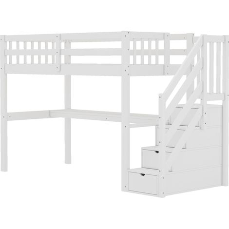 Cama alta infantil 90 x 200 cm blanca con escritorio y cajones de almacenaje MODENUIT (1/5)