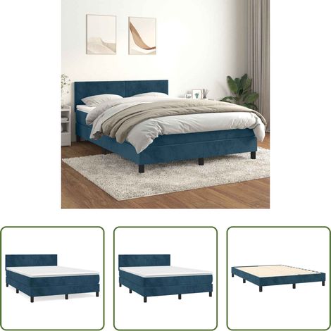 Samtbett -  Boxspringbett mit Matratze Dunkelblau 140x190 cm Samt (1/5)