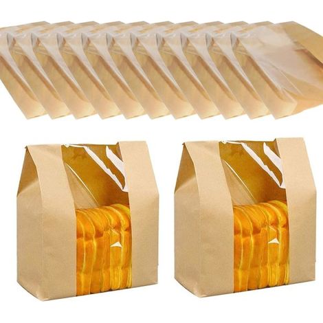 50 sacs en papier kraft pour emballage alimentaire, sacs à pain avec fenêtre (1/5)