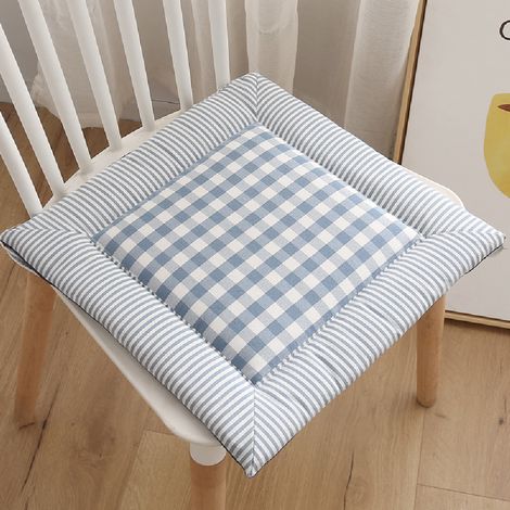 Coussin d'assise/de sol respirant en coton-lin pour un galbe harmonieux des hanches, idéal pour la maison, le bureau et les chaises de salle à manger - Bleu clair - (1/4)